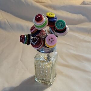 Colorful Button Bouquet in Glass Vase Hand Made